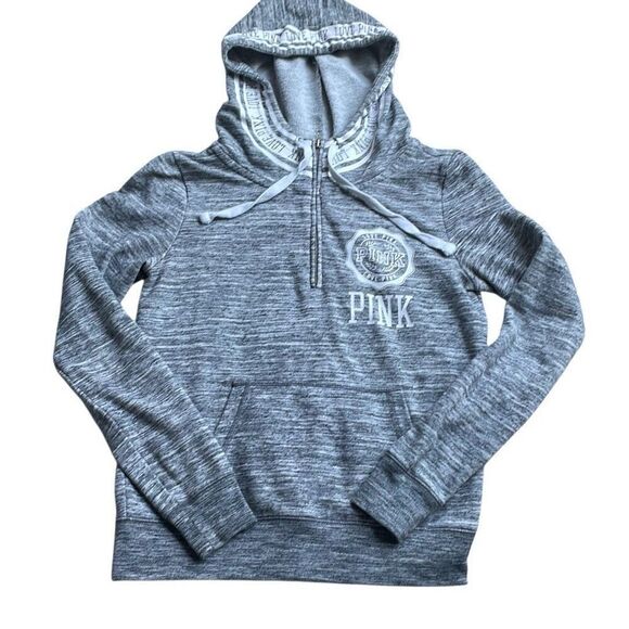 EUC Victoria Secret PINK Heather Gray Hooded 1/4 Zip Sweatshirt - XS - Picture 5 of 8